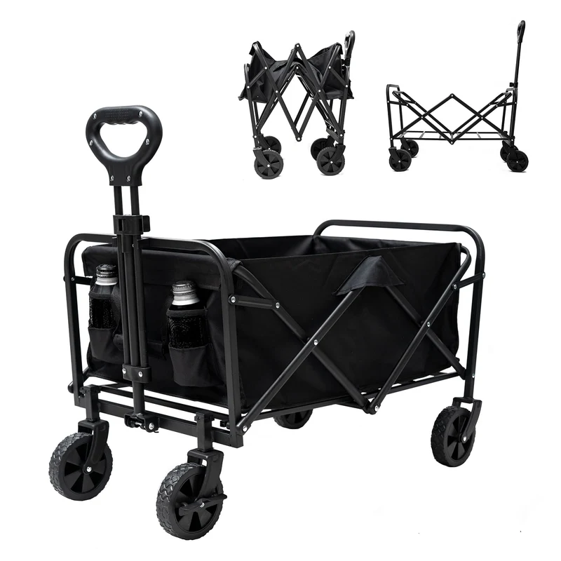 SUGIFT Small Wagons Carts Foldable Collapsible Grocery Wagon Cart on Wheels, Black