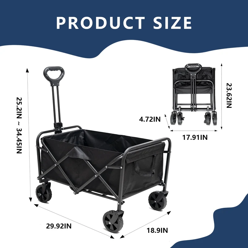SUGIFT Small Wagons Carts Foldable Collapsible Grocery Wagon Cart on Wheels, Black