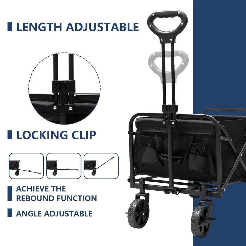 SUGIFT Small Wagons Carts Foldable Collapsible Grocery Wagon Cart on Wheels, Black