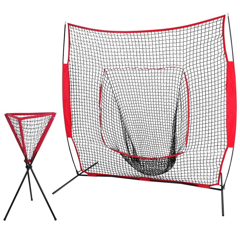 SUGIFT 7'¡Á7' Baseball Softball Practice Net Hitting Batting Catching Pitching Training Net w/Carry Bag & Metal Bow Frame, Backstop Screen Equipment Training Aids