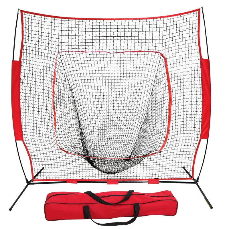SUGIFT 7'¡Á7' Baseball Softball Practice Net Hitting Batting Catching Pitching Training Net w/Carry Bag & Metal Bow Frame, Backstop Screen Equipment Training Aids