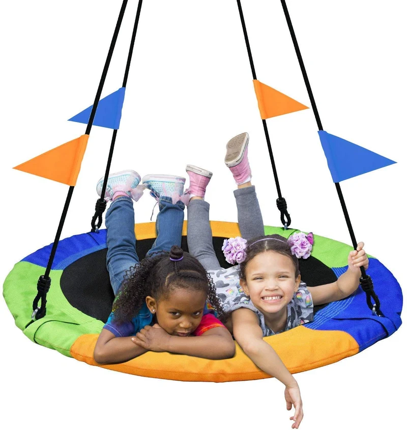 40 Inch Saucer Tree Swing Flying 660lb Weight Capacity 2 Added Hanging Straps Adjustable Multi-Strand Ropes Colorful Safe and Durable Swing Seat for Children Adults