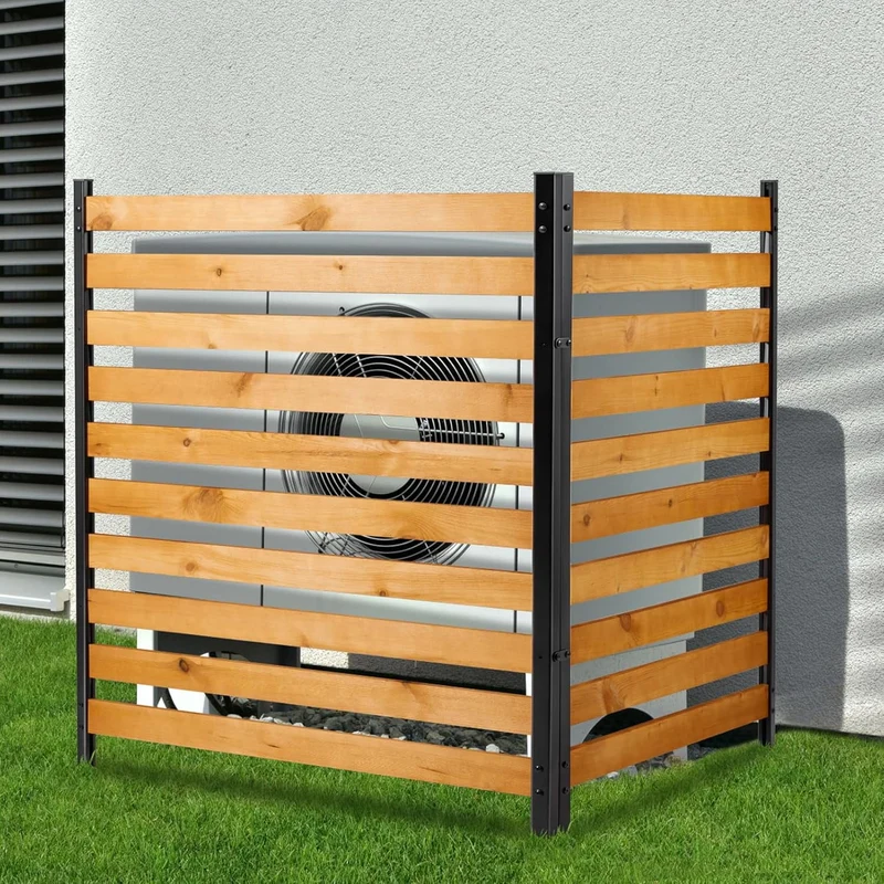 SUGIFT Privacy Screens 42in H x 38in W Wood Outdoor Privacy Fence Screenwith Metal Stakes - Ideal for Trash cans, Pool Equipment, Air Conditioning Units (2-Panel)