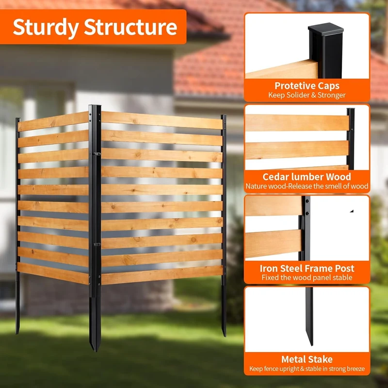 SUGIFT Privacy Screens 42in H x 38in W Wood Outdoor Privacy Fence Screenwith Metal Stakes - Ideal for Trash cans, Pool Equipment, Air Conditioning Units (2-Panel)