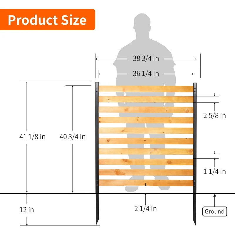 SUGIFT Privacy Screens 42in H x 38in W Wood Outdoor Privacy Fence Screenwith Metal Stakes - Ideal for Trash cans, Pool Equipment, Air Conditioning Units (2-Panel)
