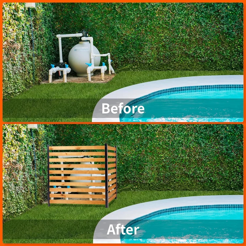 SUGIFT Privacy Screens 42in H x 38in W Wood Outdoor Privacy Fence Screenwith Metal Stakes - Ideal for Trash cans, Pool Equipment, Air Conditioning Units (2-Panel)