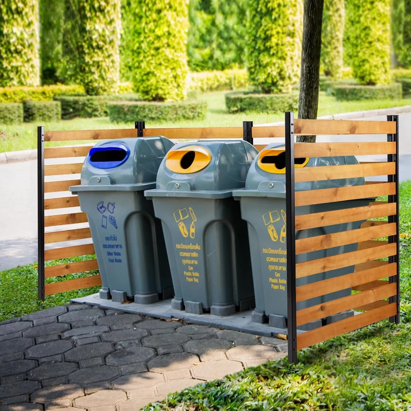 SUGIFT Privacy Screens 42in H x 38in W Wood Outdoor Privacy Fence Screenwith Metal Stakes - Ideal for Trash cans, Pool Equipment, Air Conditioning Units (2-Panel)