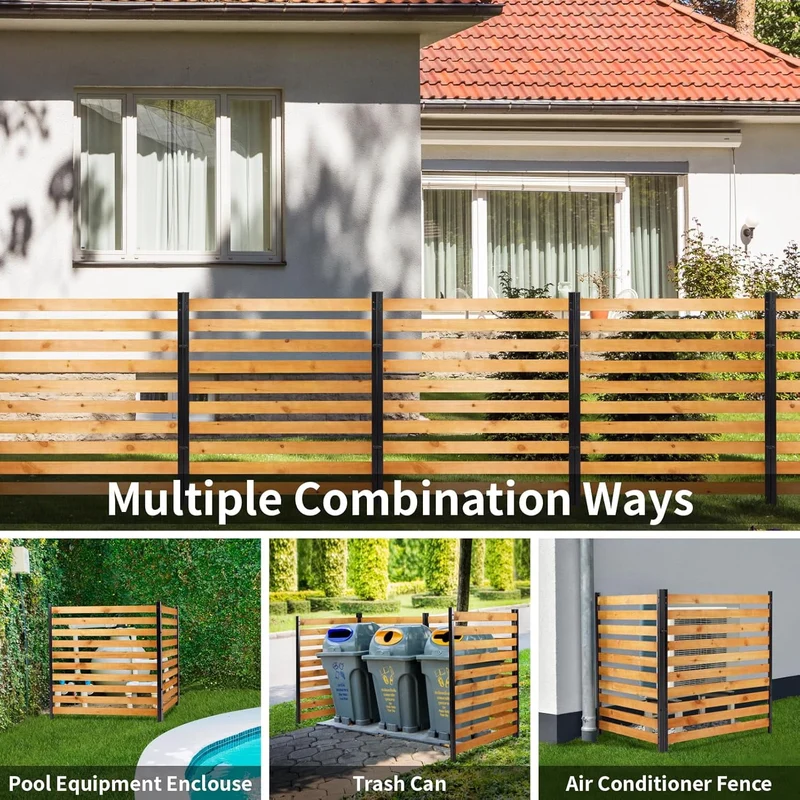 SUGIFT Privacy Screens 42in H x 38in W Wood Outdoor Privacy Fence Screenwith Metal Stakes - Ideal for Trash cans, Pool Equipment, Air Conditioning Units (2-Panel)