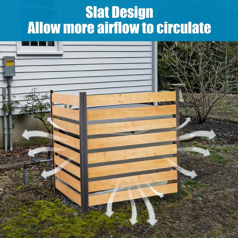 SUGIFT Privacy Screens 42in H x 38in W Wood Outdoor Privacy Fence Screenwith Metal Stakes - Ideal for Trash cans, Pool Equipment, Air Conditioning Units (2-Panel)