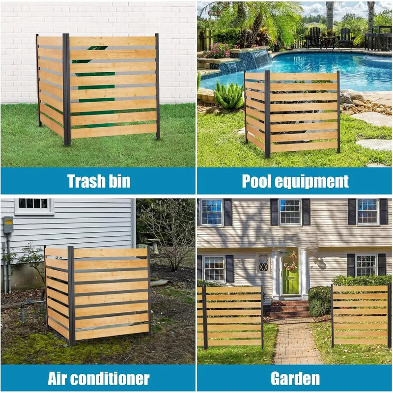SUGIFT Privacy Screens 42in H x 38in W Wood Outdoor Privacy Fence Screenwith Metal Stakes - Ideal for Trash cans, Pool Equipment, Air Conditioning Units (2-Panel)