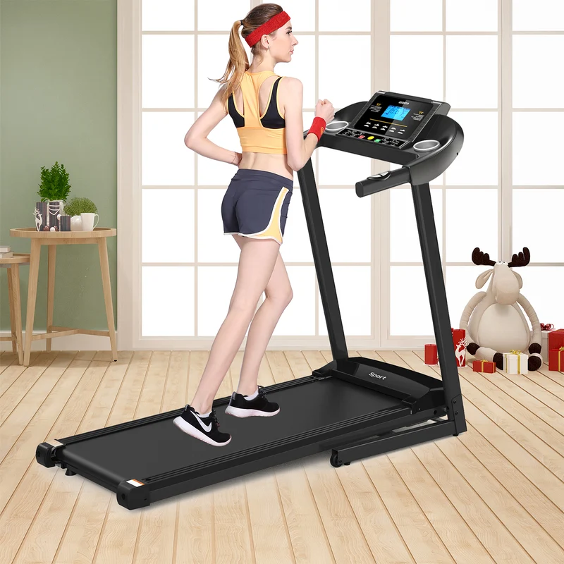 Home Gym Smart Fitness Equipment Foldable Motorized Treadmill LCD Display with Air Spring, Manual Incline, MP3