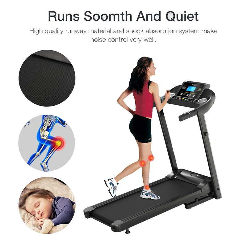 Home Gym Smart Fitness Equipment Foldable Motorized Treadmill LCD Display with Air Spring, Manual Incline, MP3