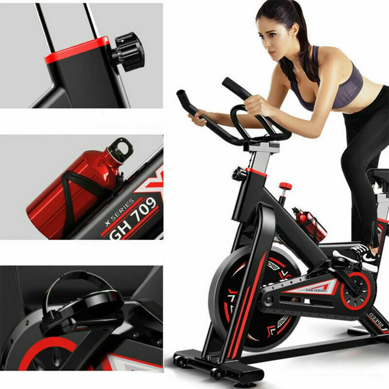 Exercise Bike Stationary Cycling Bicycle Cardio Fitness with LCD Display, Water Bottle Holder(Include Bottle for Gift), Adjustable Seat for Home Indoor Workout [Black]
