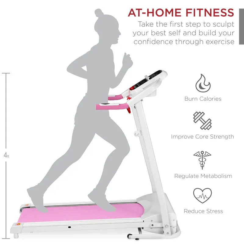 SUGIFT 800W Folding Electric Treadmill, Motorized Fitness Exercise Machine w/ Wheels, Safety Key - Pink