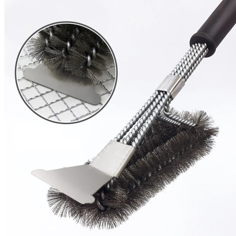 Grill Brush and Scraper - Extra Strong BBQ Cleaner Accessories - Safe Wire Bristles 18" Stainless Steel Barbecue Triple Scrubber Cleaning Brush,Wizard Tool