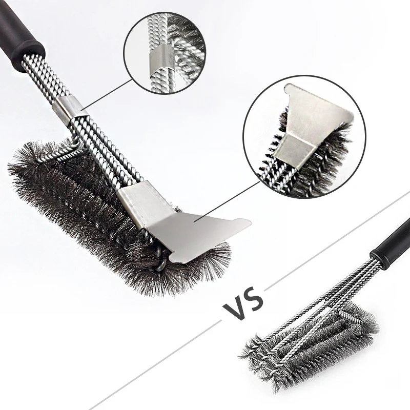 Grill Brush and Scraper - Extra Strong BBQ Cleaner Accessories - Safe Wire Bristles 18" Stainless Steel Barbecue Triple Scrubber Cleaning Brush,Wizard Tool