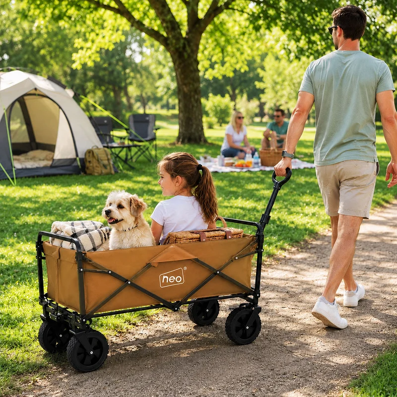 Neo Khaki Folding Wagon Garden Cart 138L 120kg