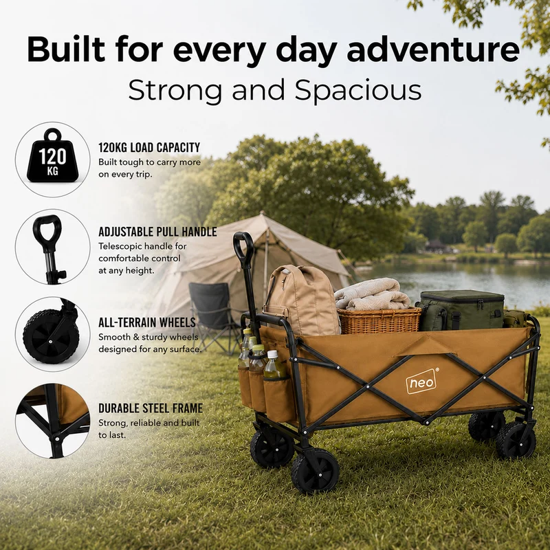 Neo Khaki Folding Wagon Garden Cart 138L 120kg