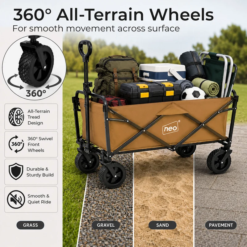 Neo Khaki Folding Wagon Garden Cart 138L 120kg