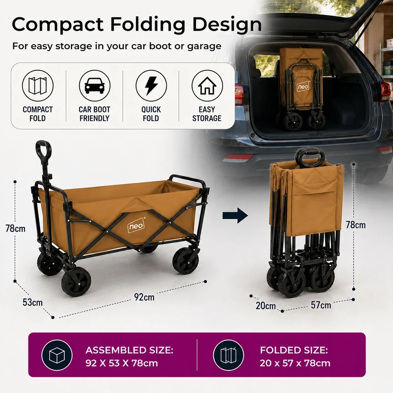 Neo Khaki Folding Wagon Garden Cart 138L 120kg