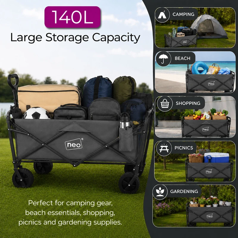 Neo Grey Folding Wagon Garden Cart 138L 120kg