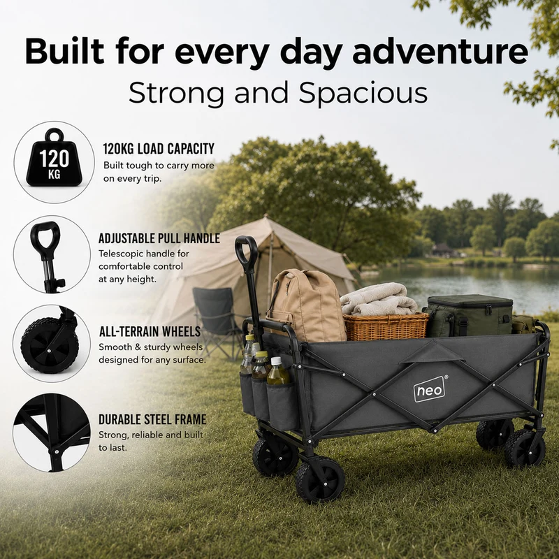 Neo Grey Folding Wagon Garden Cart 138L 120kg