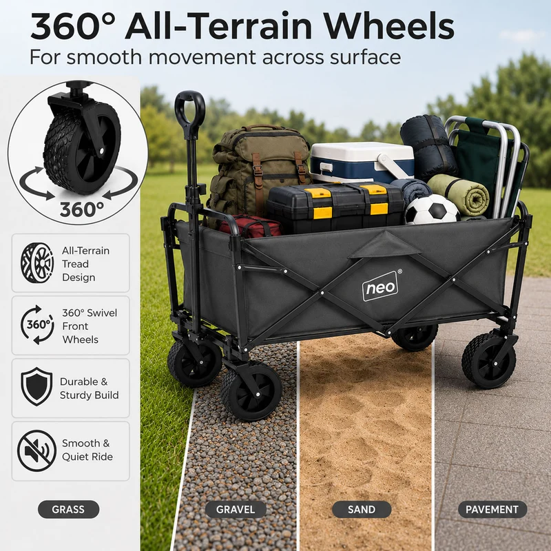 Neo Grey Folding Wagon Garden Cart 138L 120kg