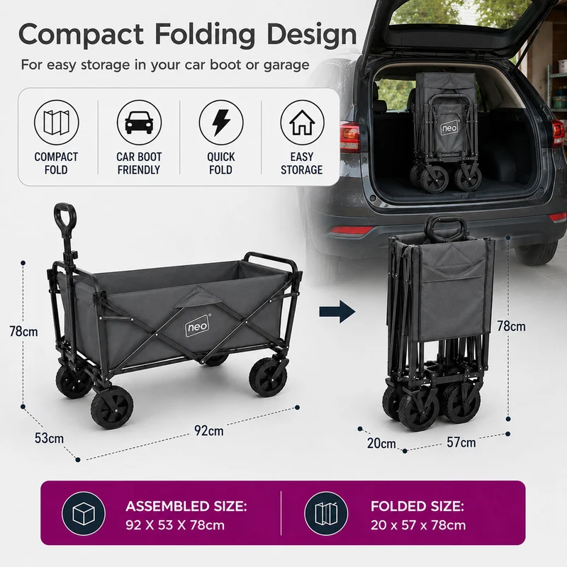 Neo Grey Folding Wagon Garden Cart 138L 120kg