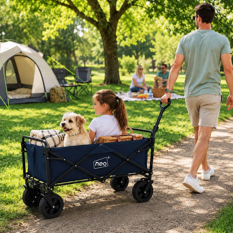 Neo Navy Folding Wagon Garden Cart 138L 120kg