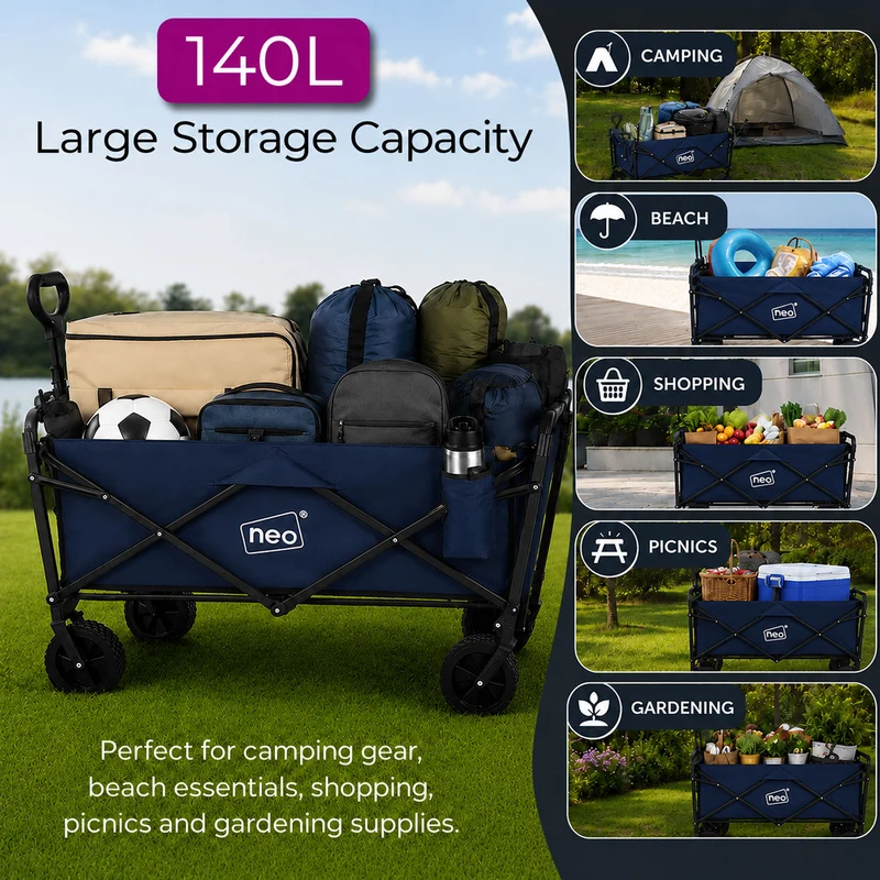 Neo Navy Folding Wagon Garden Cart 138L 120kg