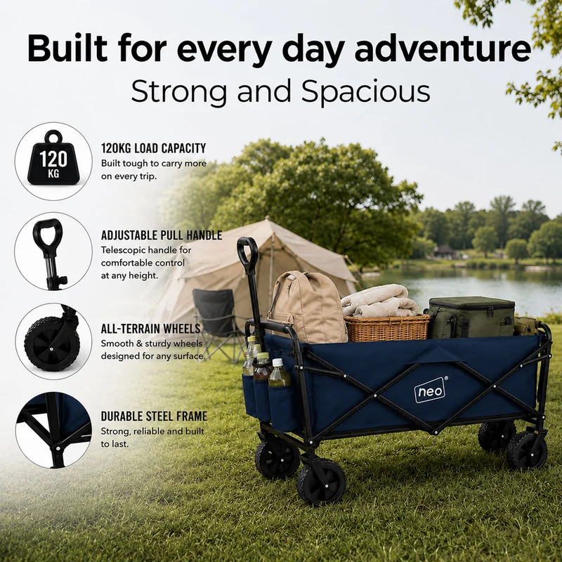 Neo Navy Folding Wagon Garden Cart 138L 120kg