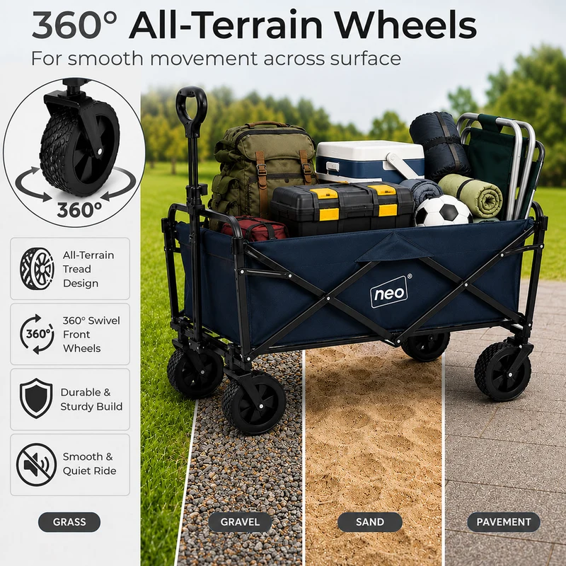 Neo Navy Folding Wagon Garden Cart 138L 120kg