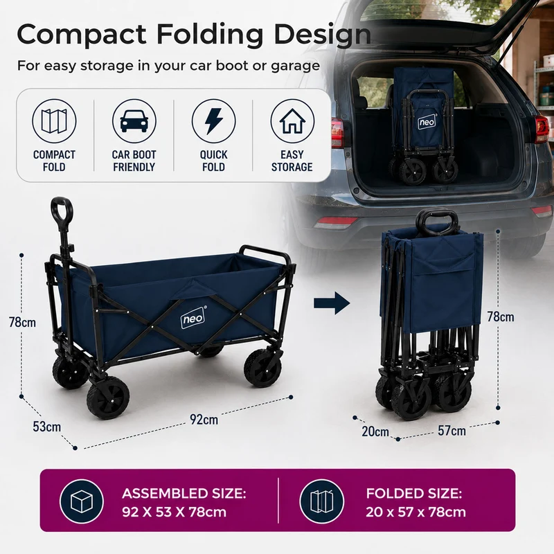 Neo Navy Folding Wagon Garden Cart 138L 120kg