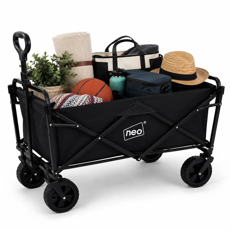 Neo Black Folding Wagon Garden Cart 138L 120kg