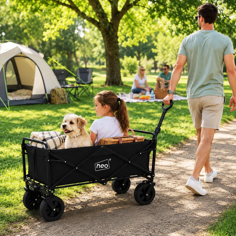 Neo Black Folding Wagon Garden Cart 138L 120kg