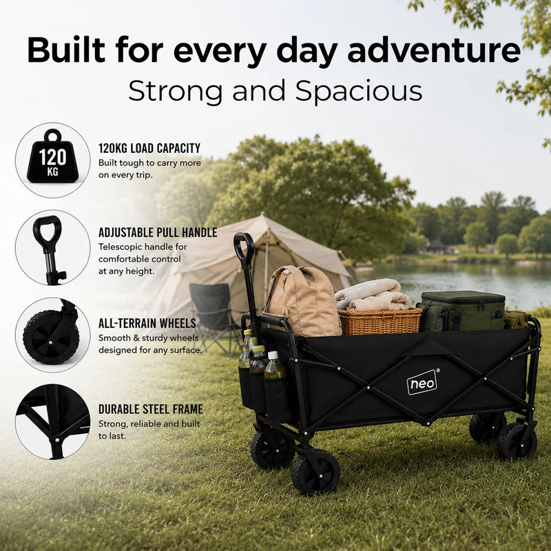 Neo Black Folding Wagon Garden Cart 138L 120kg
