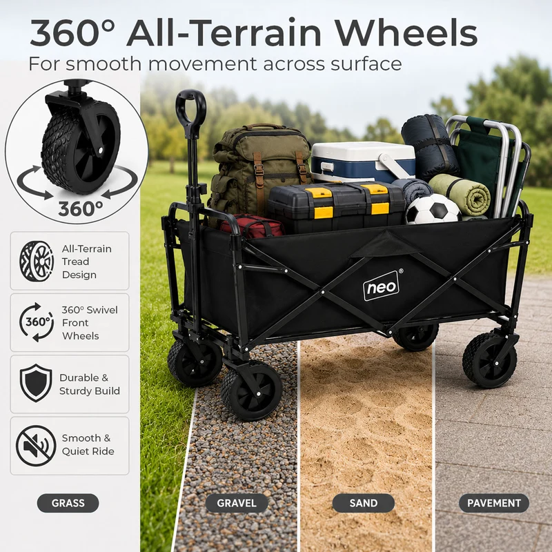 Neo Black Folding Wagon Garden Cart 138L 120kg
