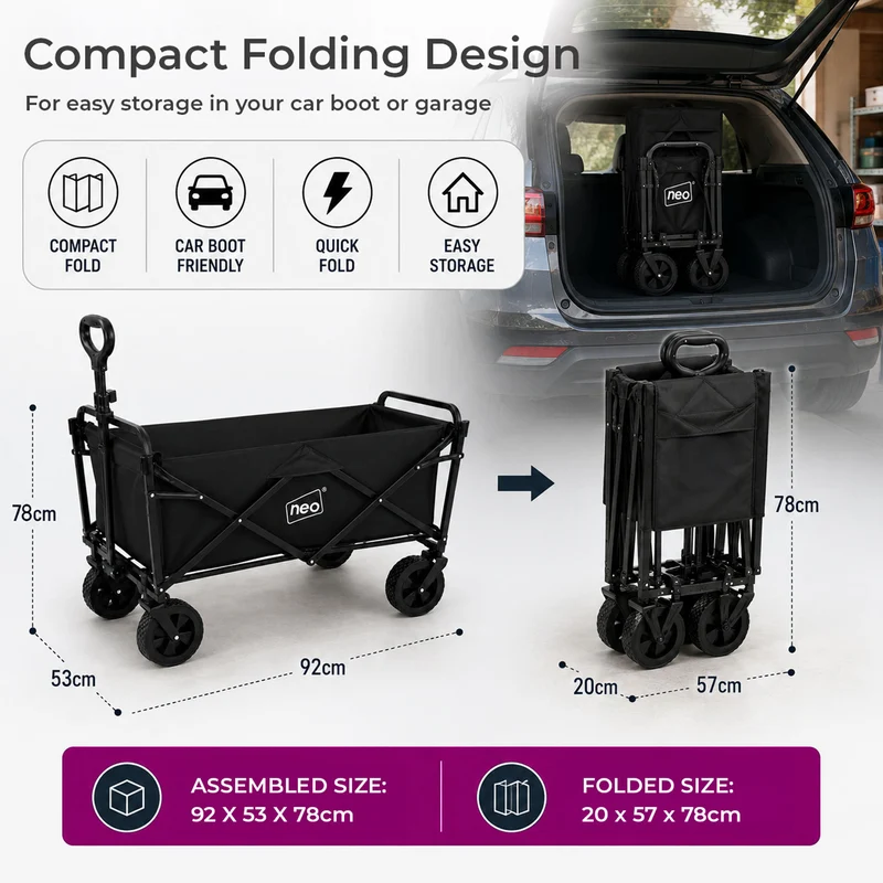 Neo Black Folding Wagon Garden Cart 138L 120kg