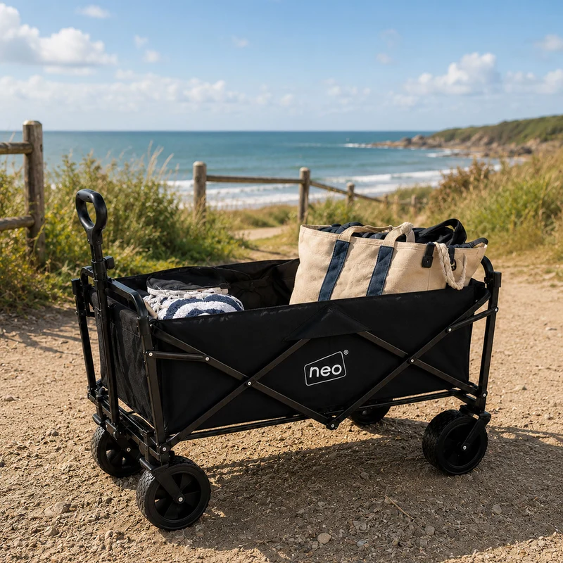 Neo Black Folding Wagon Garden Cart 138L 120kg