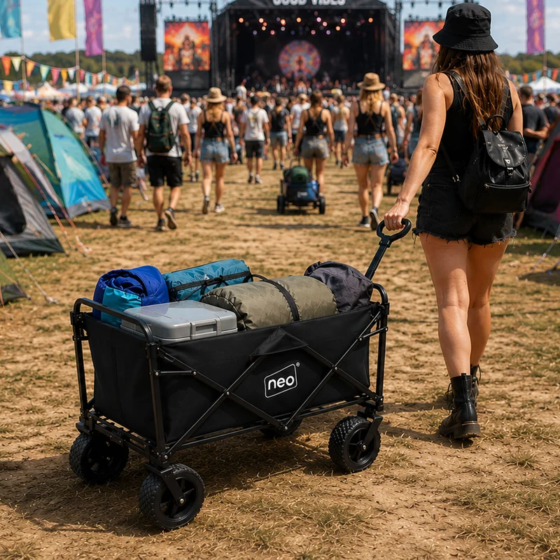 Neo Black Folding Wagon Garden Cart 138L 120kg