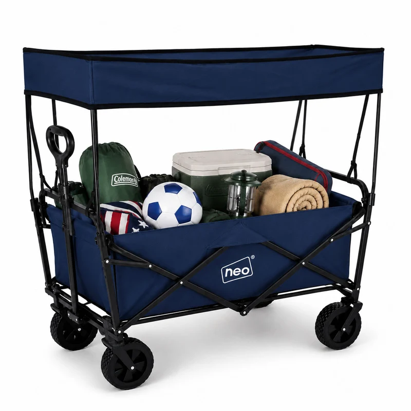 Neo Navy Blue Folding Wagon Canopy Garden Cart 138L 120kg