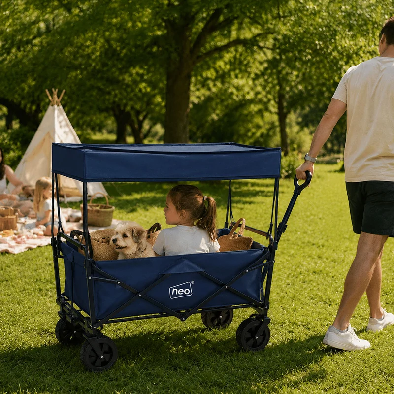 Neo Navy Blue Folding Wagon Canopy Garden Cart 138L 120kg