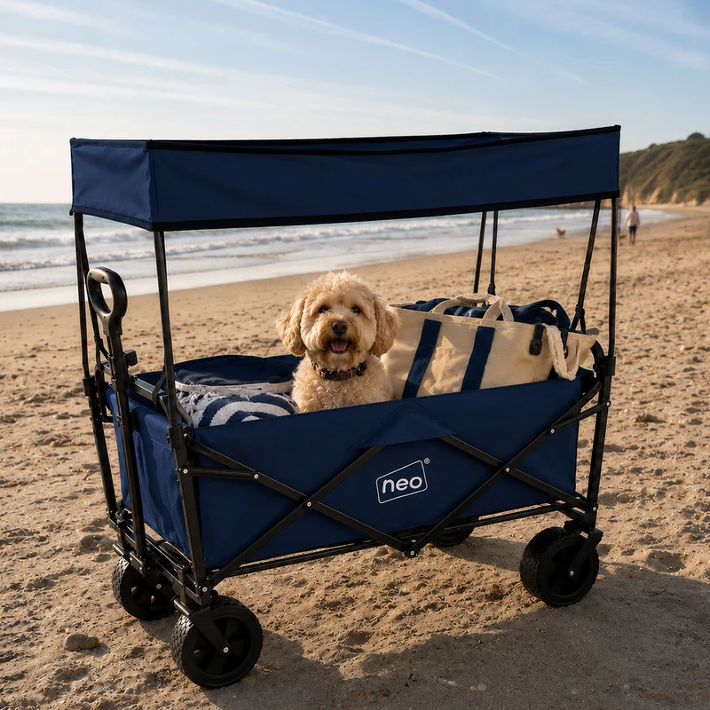 Neo Navy Blue Folding Wagon Canopy Garden Cart 138L 120kg