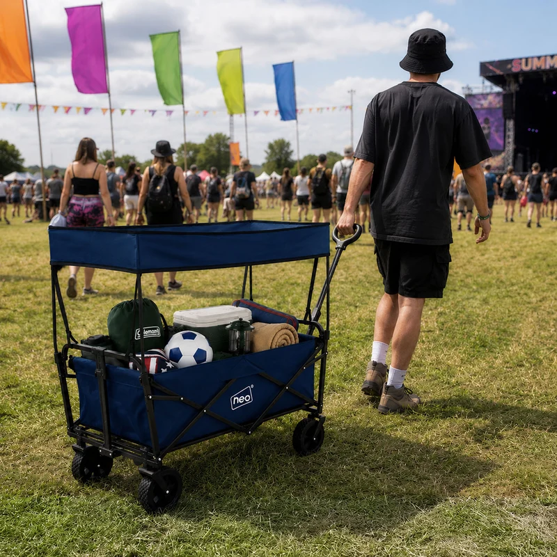 Neo Navy Blue Folding Wagon Canopy Garden Cart 138L 120kg