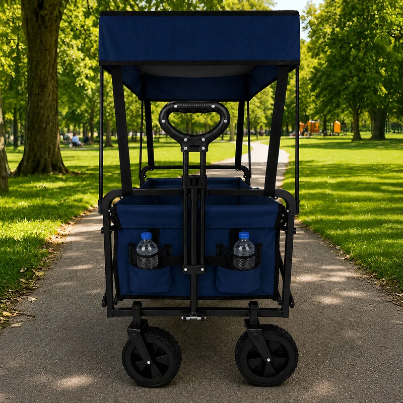 Neo Navy Blue Folding Wagon Canopy Garden Cart 138L 120kg