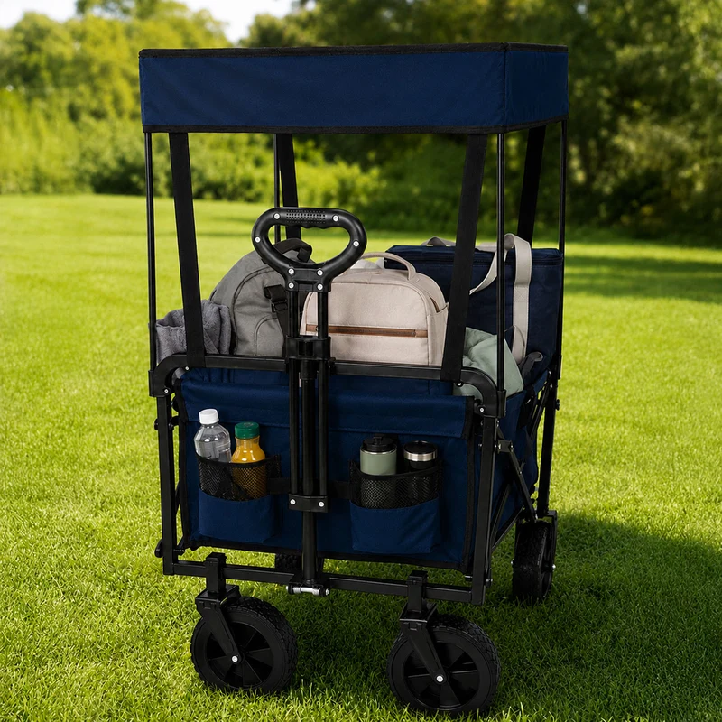Neo Navy Blue Folding Wagon Canopy Garden Cart 138L 120kg