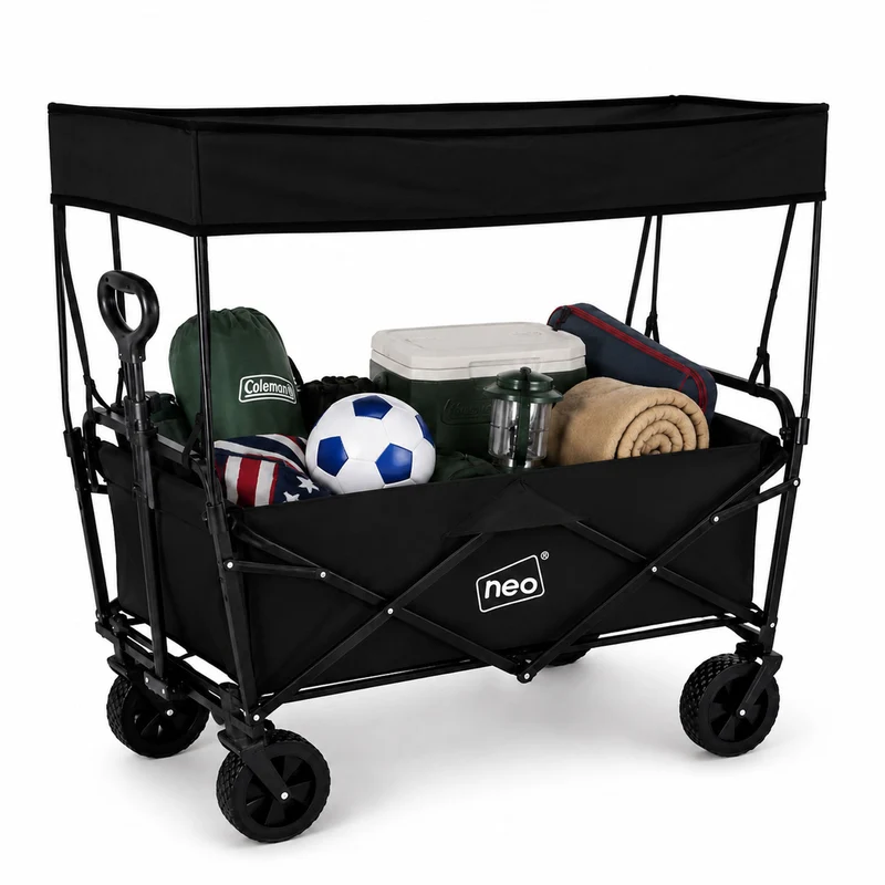 Neo Black Folding Wagon Canopy Garden Cart 138L 120kg