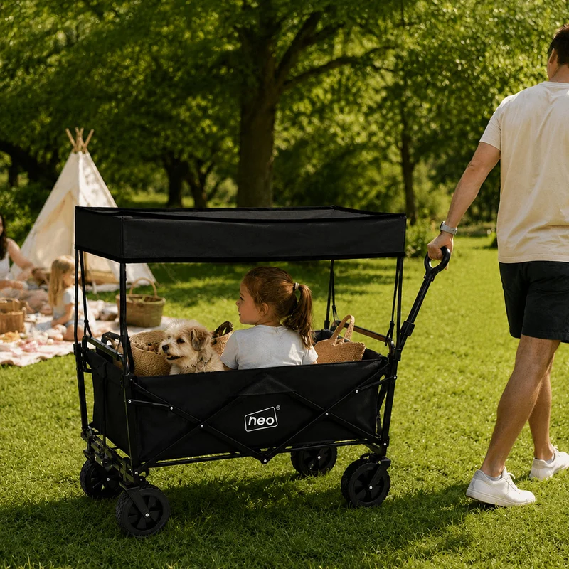 Neo Black Folding Wagon Canopy Garden Cart 138L 120kg