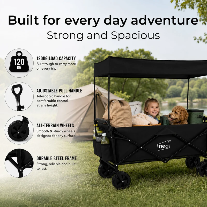 Neo Black Folding Wagon Canopy Garden Cart 138L 120kg