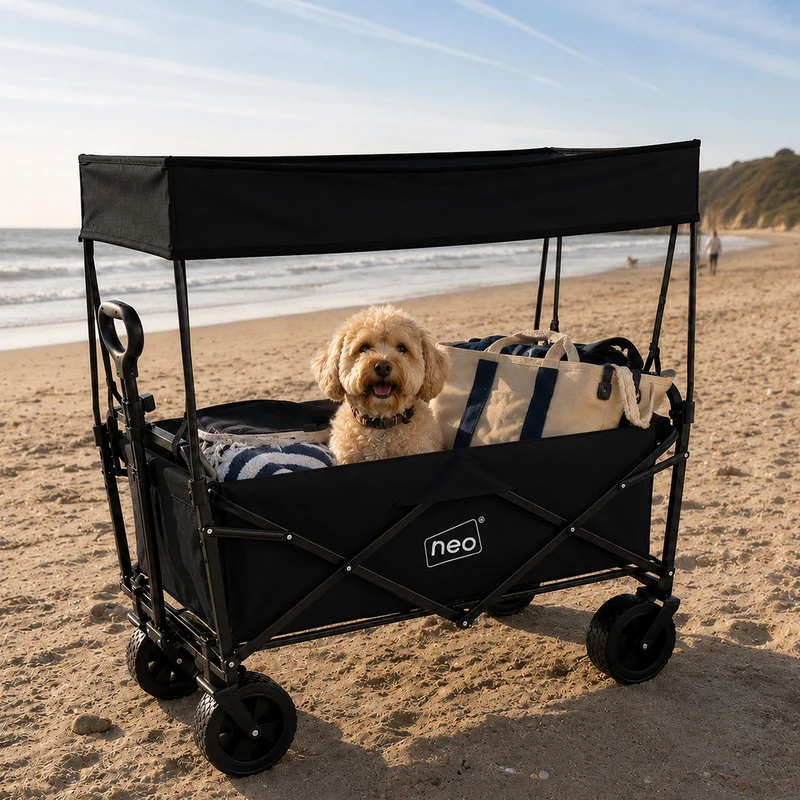 Neo Black Folding Wagon Canopy Garden Cart 138L 120kg